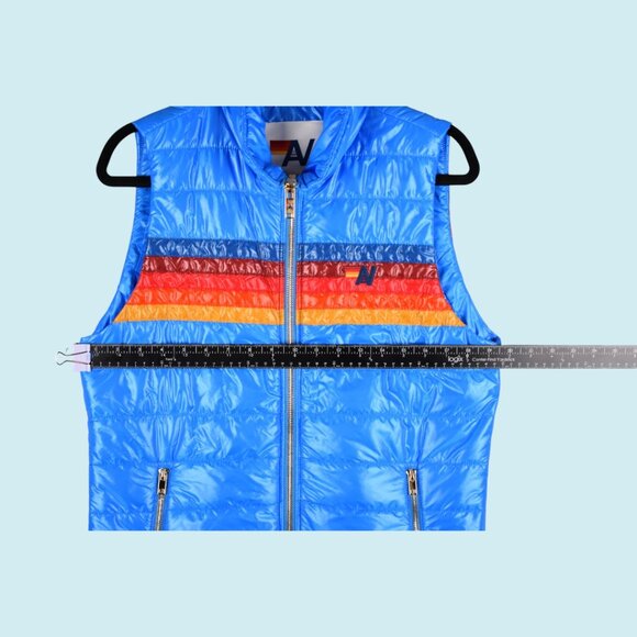 Aviator Nation 5-Stripe Vest Women's Large Glossy Blue Full Zip Sunburst $398 - Picture 15 of 16